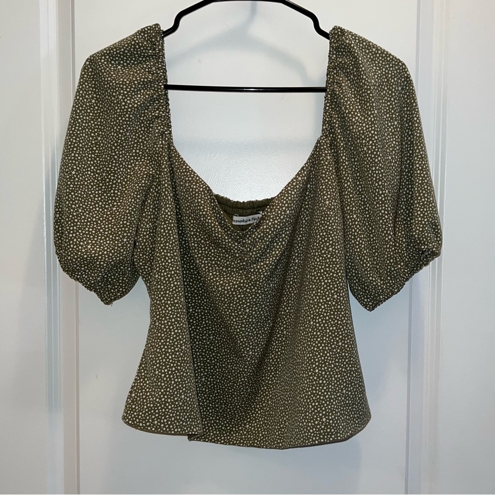 Abercrombie Green Polka Dot Smocked Back Top